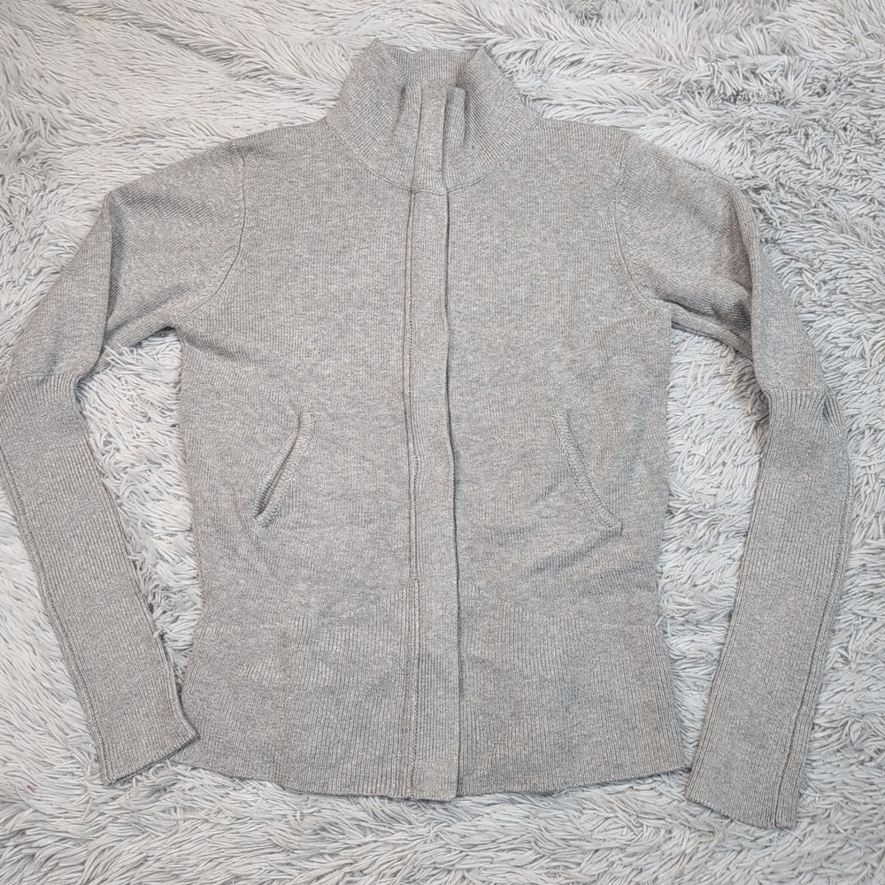 Boston Proper Jacket Womens M Gray‎ Silk Cashmere Blend Pockets Zip Up Comfort
